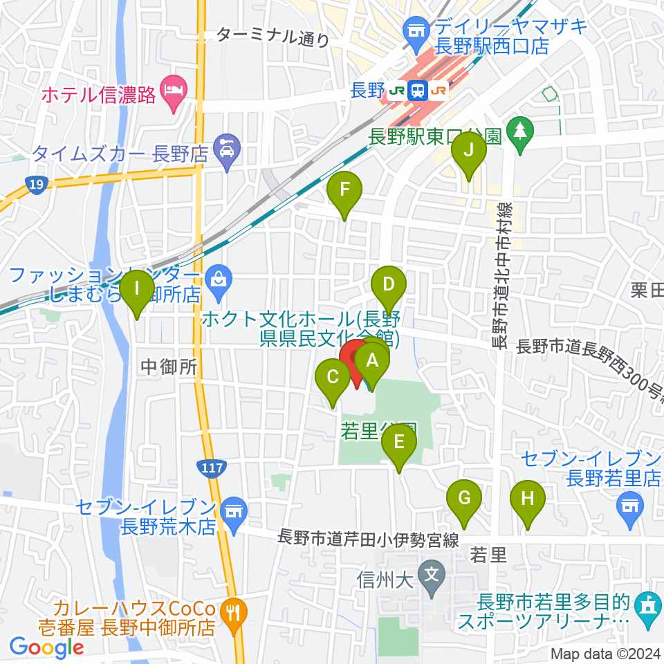 ホクト文化ホール周辺のカフェ一覧地図