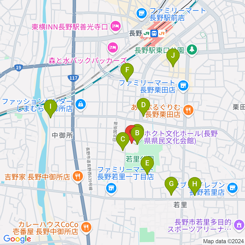 ホクト文化ホール周辺のカフェ一覧地図