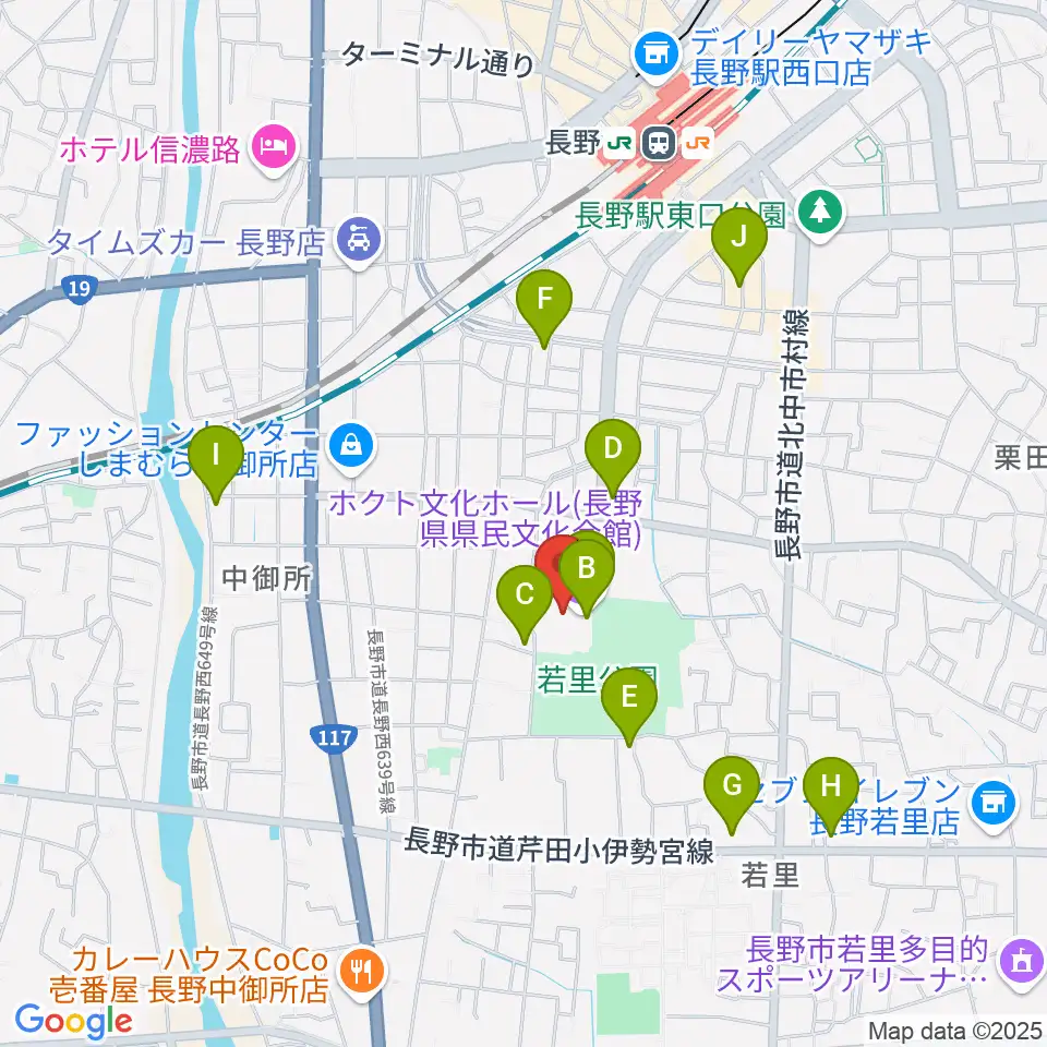 ホクト文化ホール周辺のカフェ一覧地図