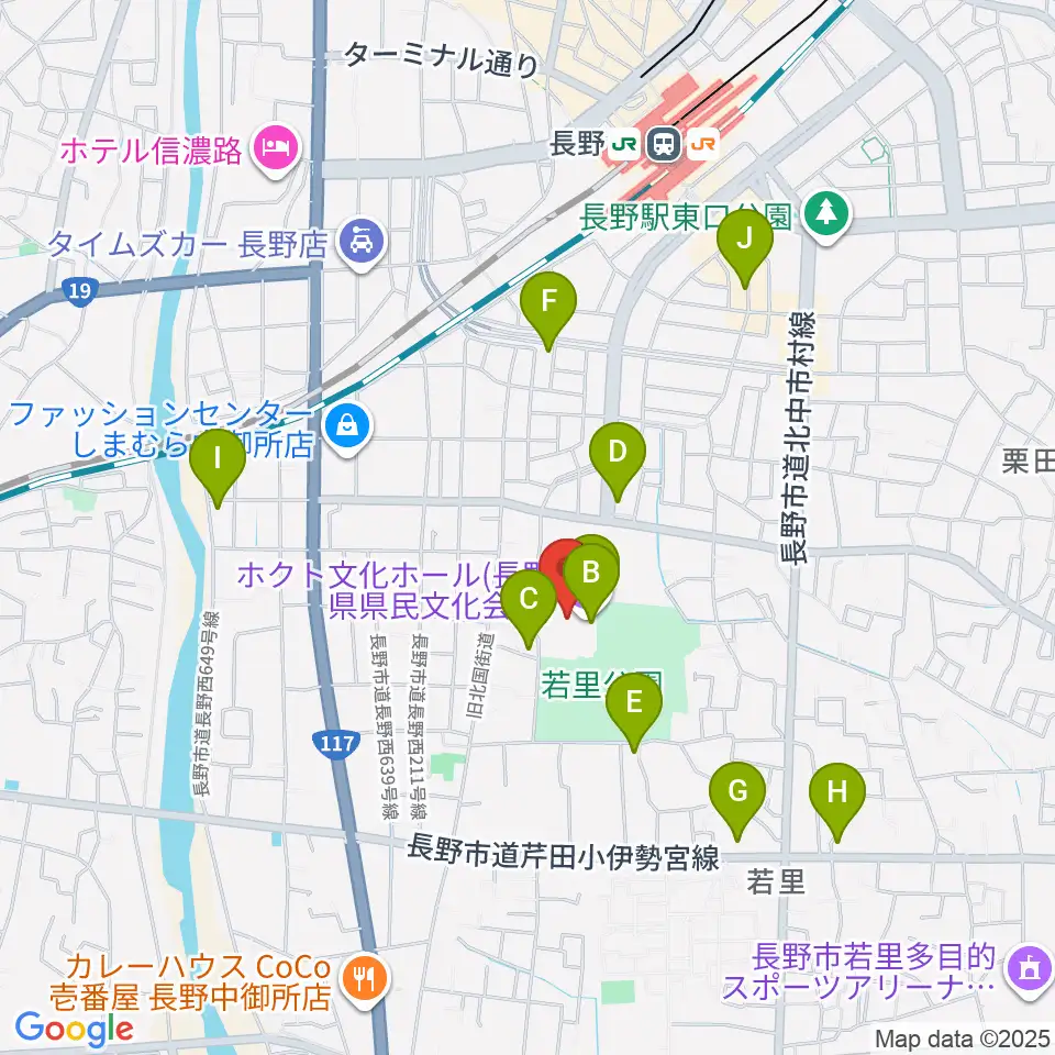 ホクト文化ホール周辺のカフェ一覧地図