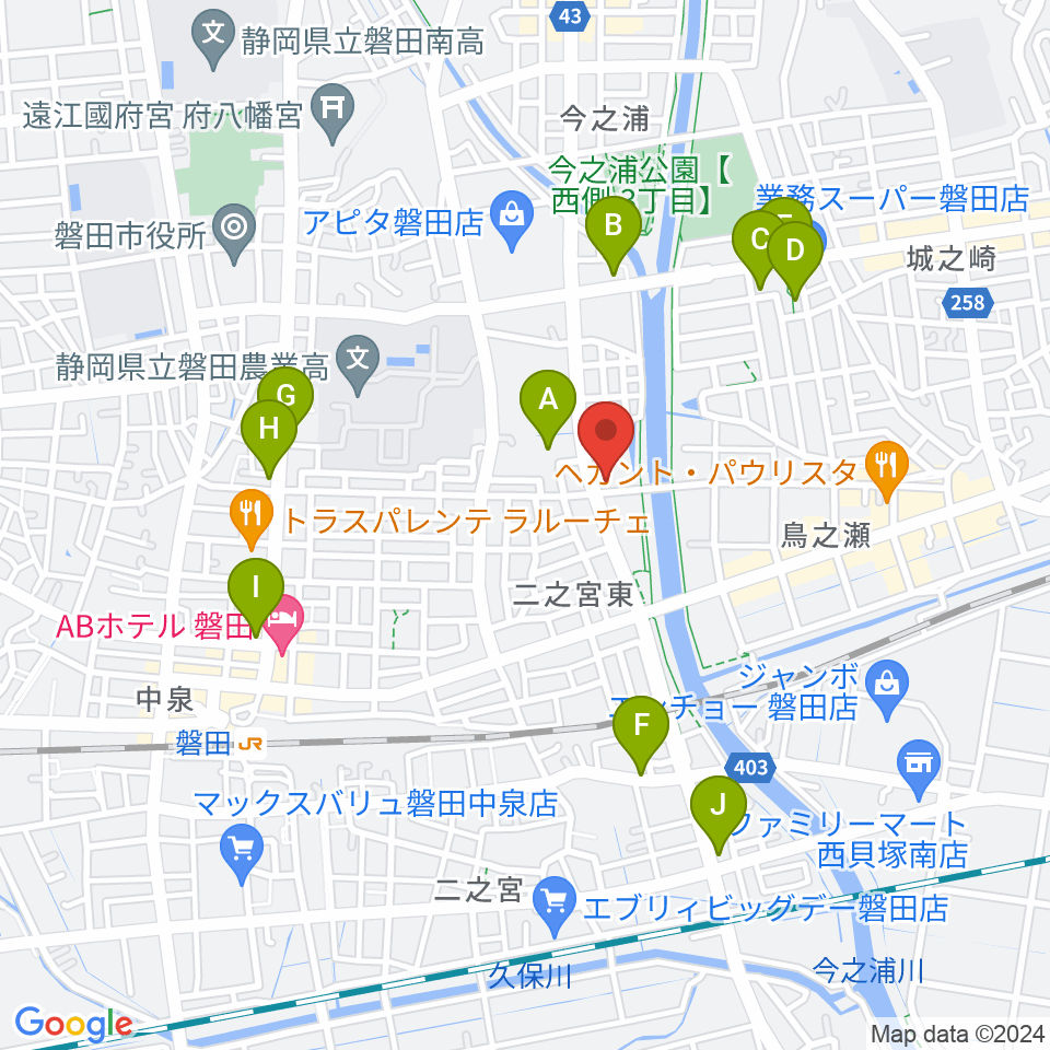 磐田FMステージ周辺のカフェ一覧地図