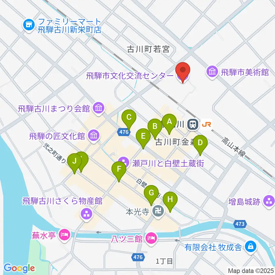 飛騨市文化交流センター周辺のカフェ一覧地図