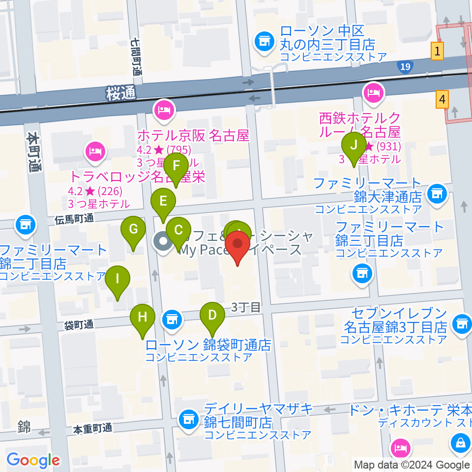 名古屋栄マイルス周辺のカフェ一覧地図