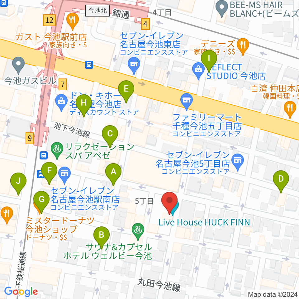 今池ハックフィン周辺のカフェ一覧地図