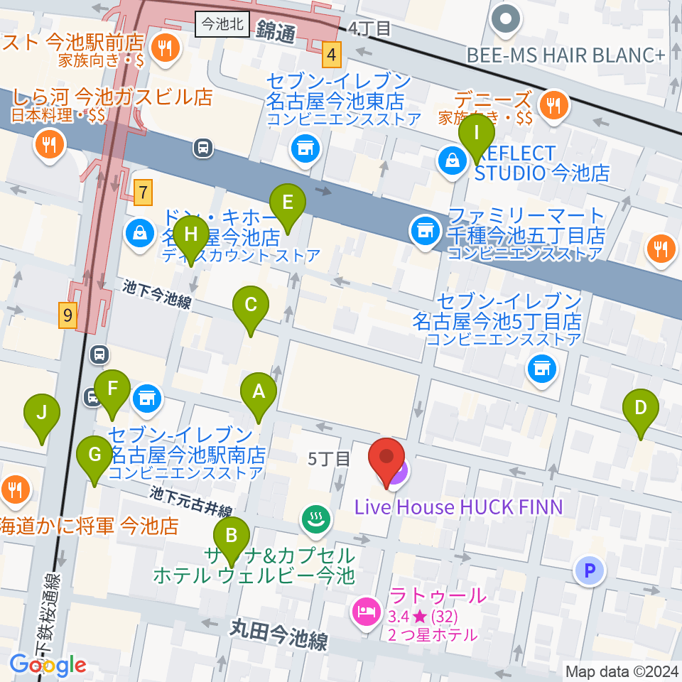 今池ハックフィン周辺のカフェ一覧地図