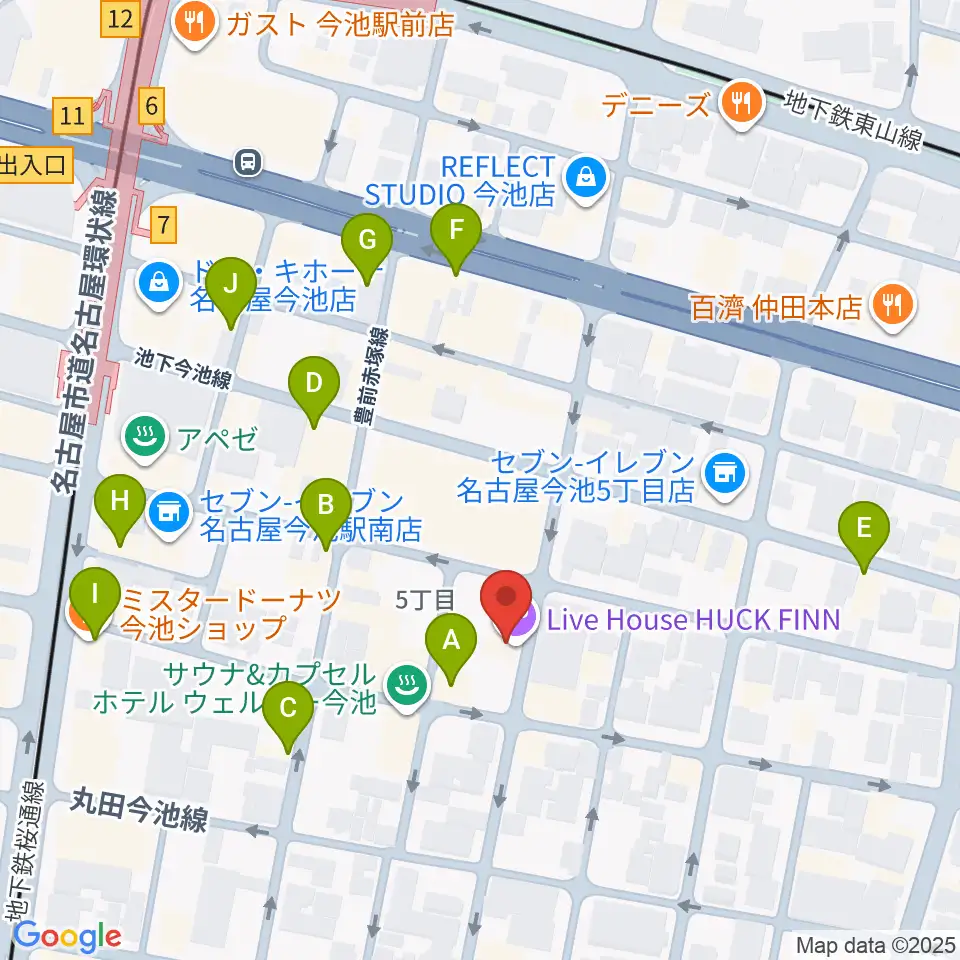 今池ハックフィン周辺のカフェ一覧地図