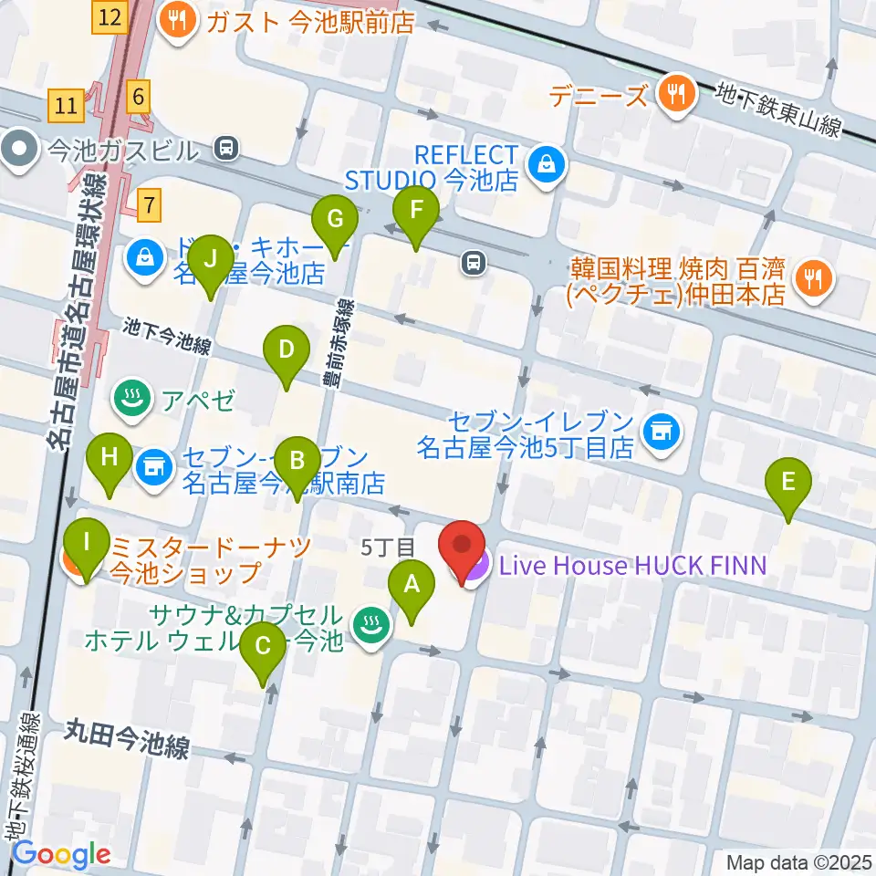 今池ハックフィン周辺のカフェ一覧地図