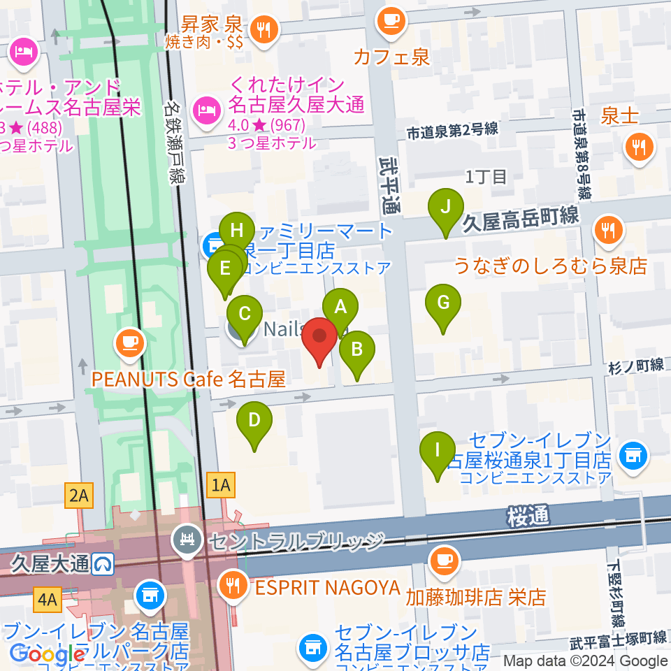 名古屋アンティークノエル周辺のカフェ一覧地図