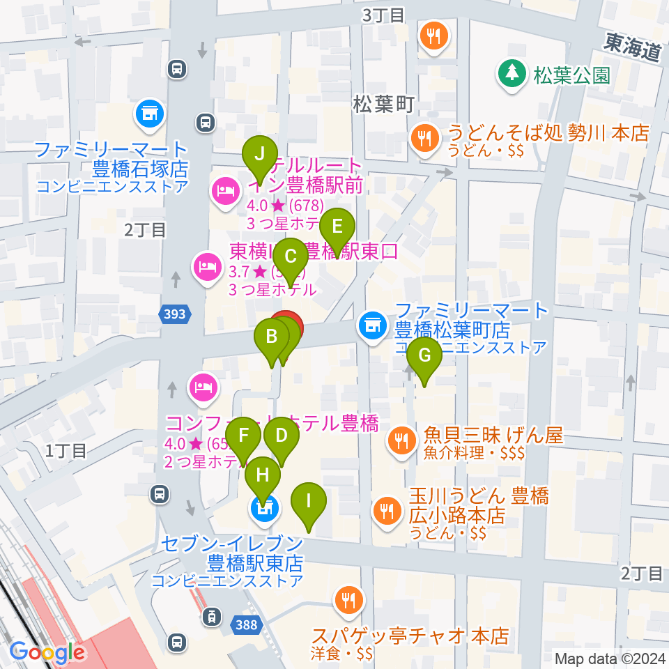 豊橋ハウスオブクレイジー周辺のカフェ一覧地図