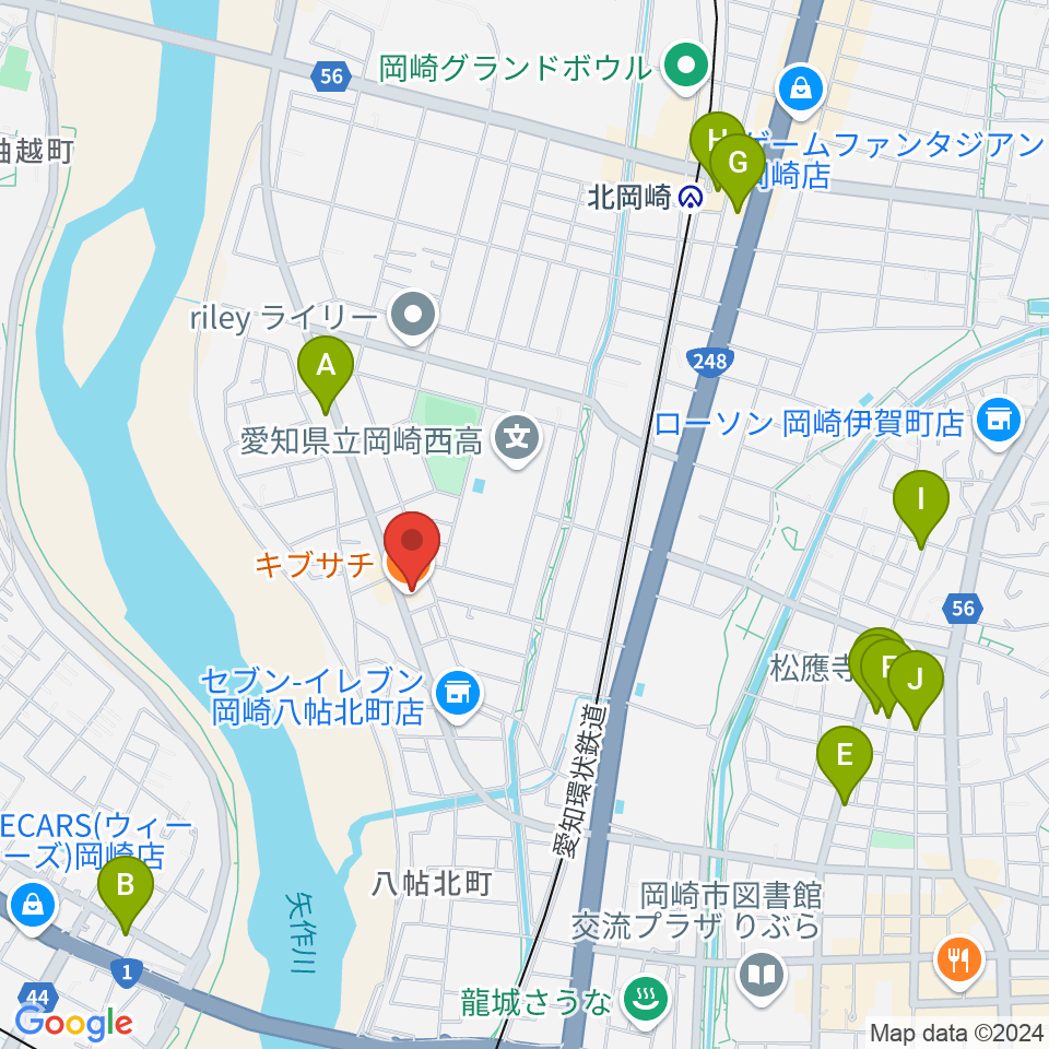 岡崎サテンドール周辺のカフェ一覧地図