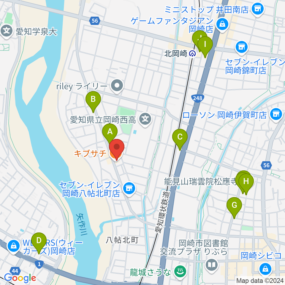 岡崎サテンドール周辺のカフェ一覧地図