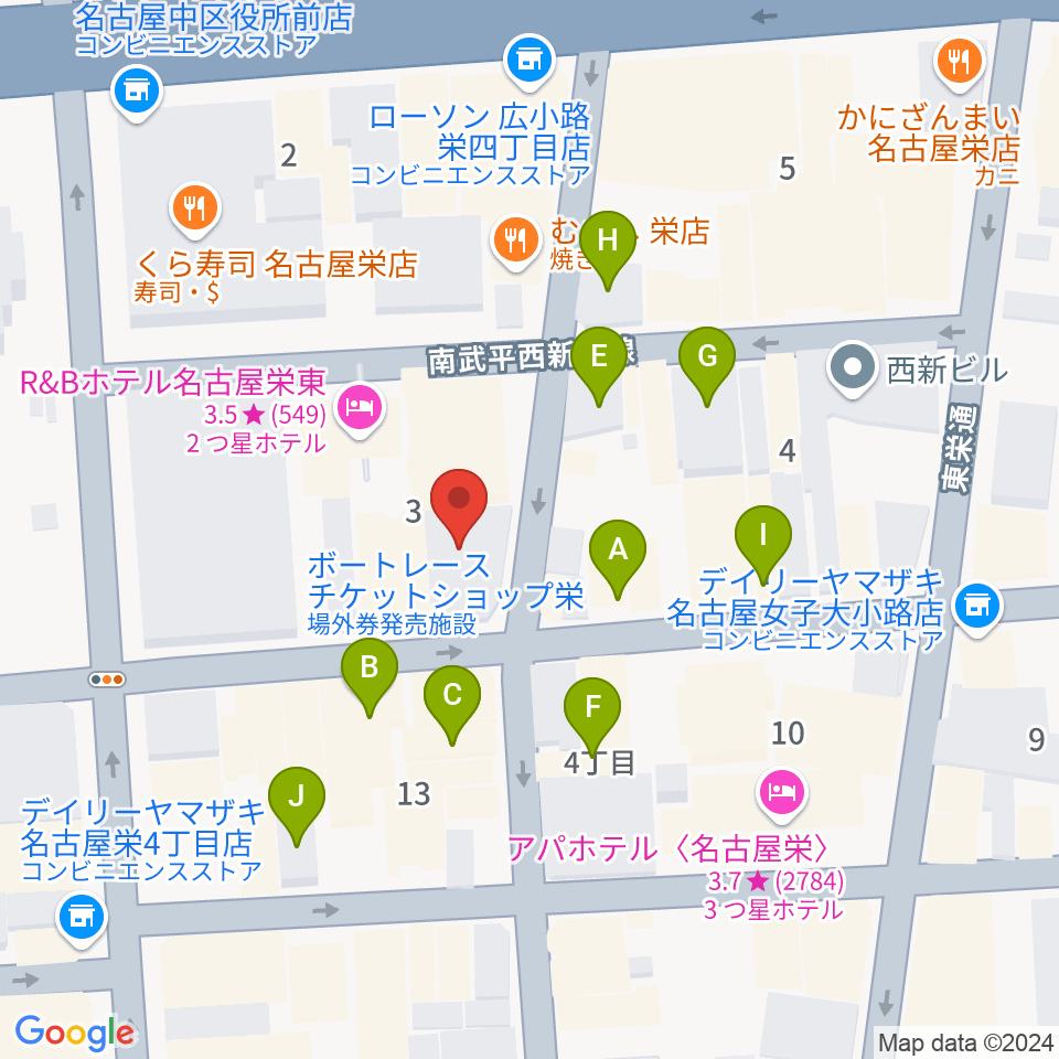 名古屋JB’S周辺のカフェ一覧地図