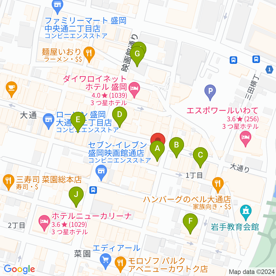 カワイ盛岡店周辺のカフェ一覧地図