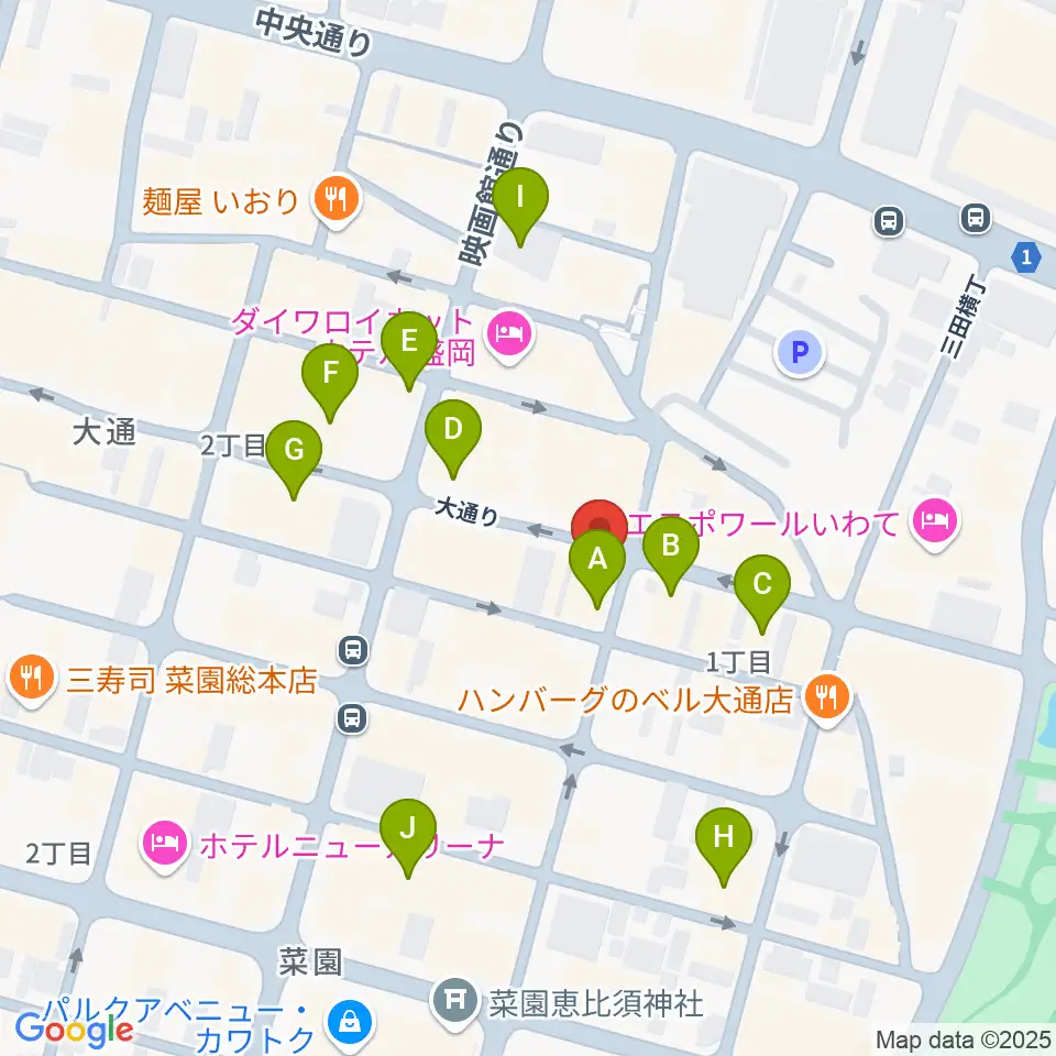 カワイ盛岡店周辺のカフェ一覧地図