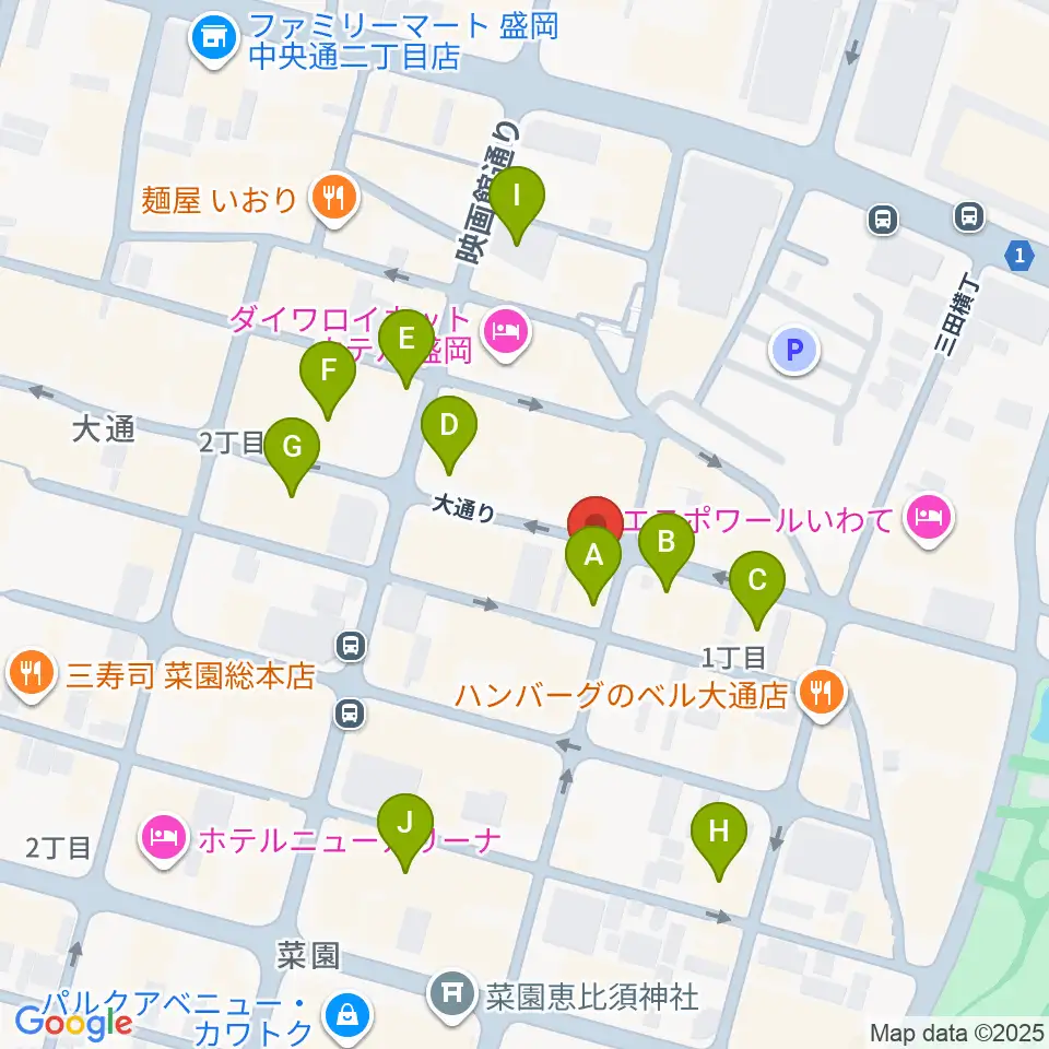 カワイ盛岡店周辺のカフェ一覧地図