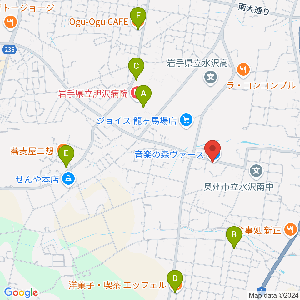 音楽の森ヴァース周辺のカフェ一覧地図