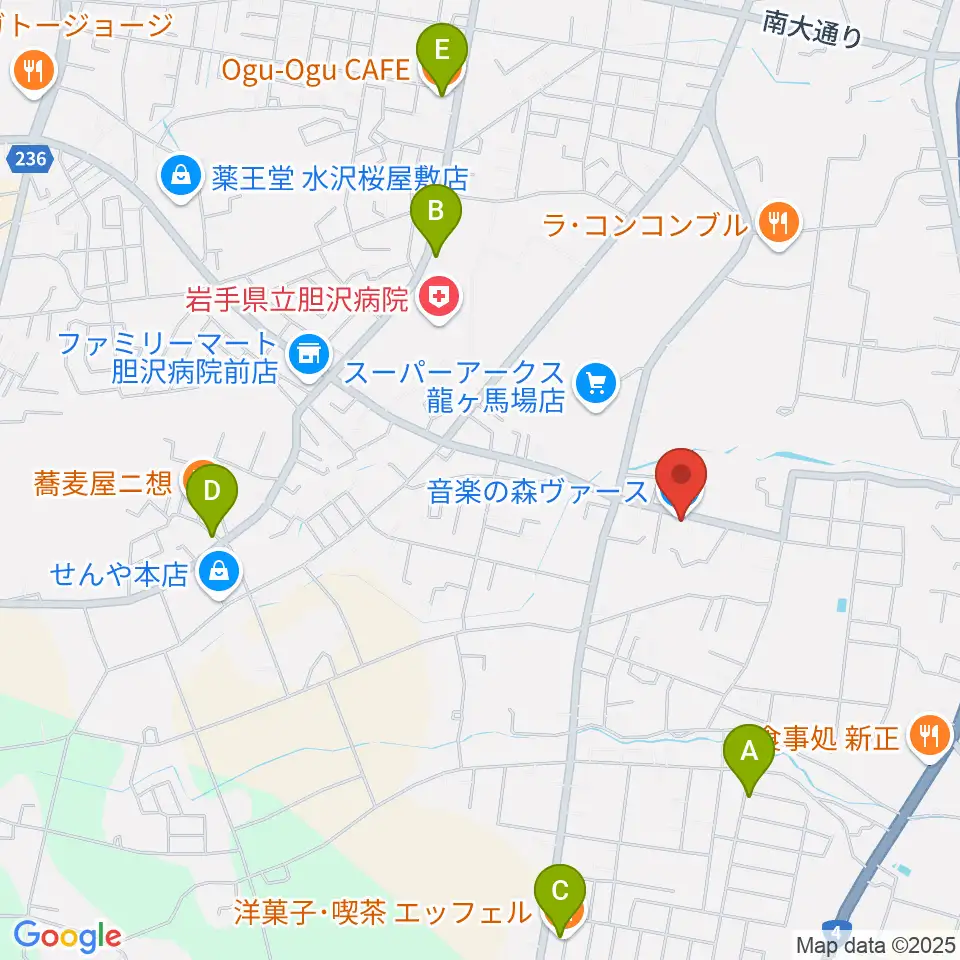 音楽の森ヴァース周辺のカフェ一覧地図