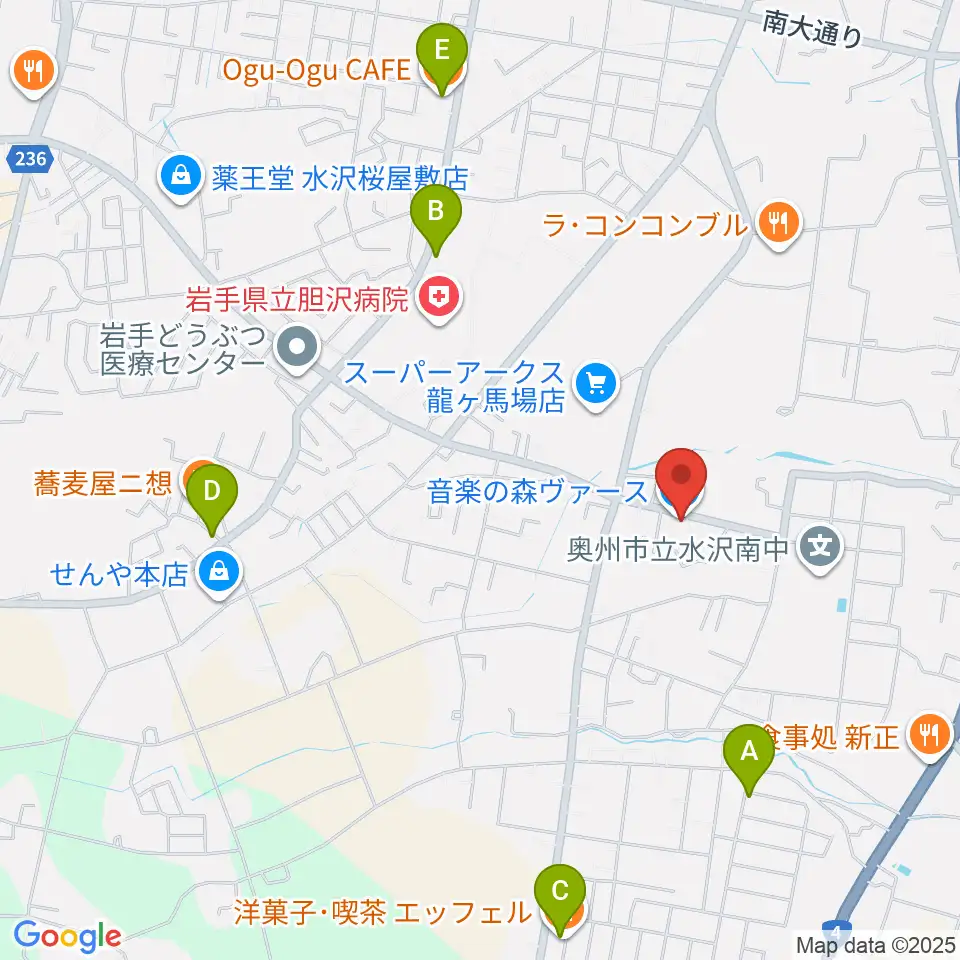音楽の森ヴァース周辺のカフェ一覧地図