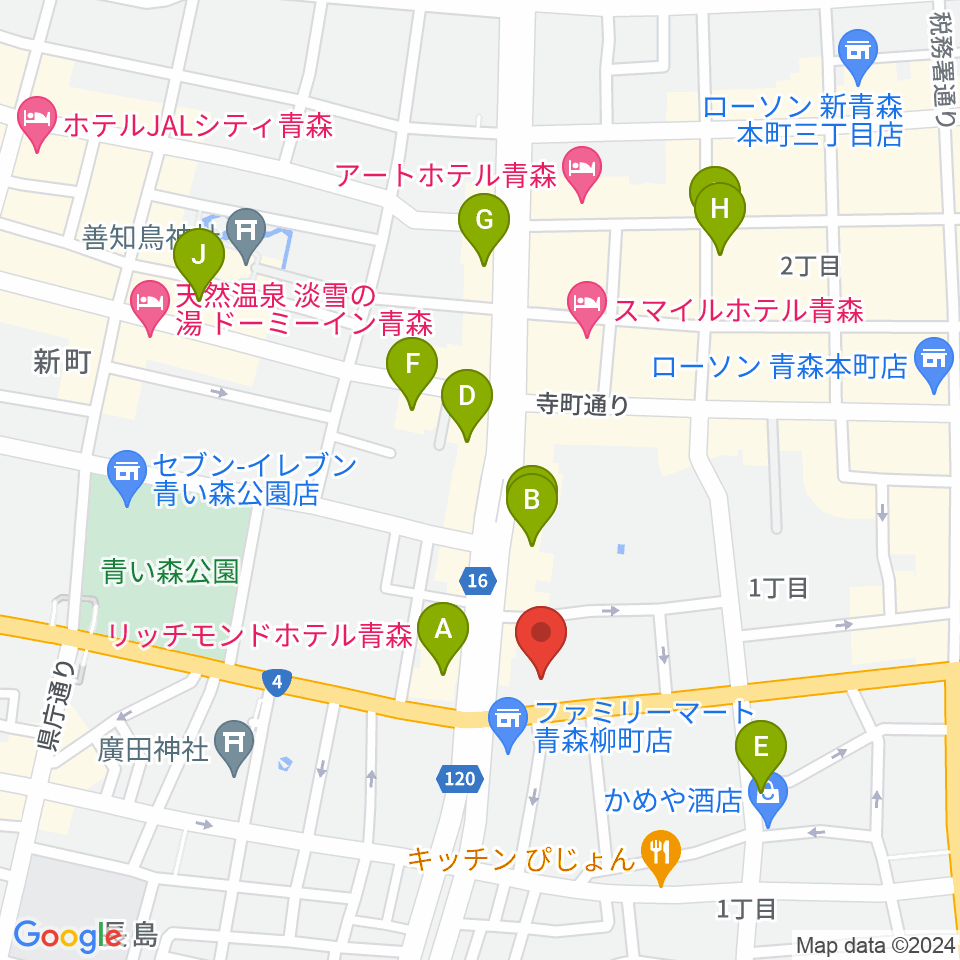 カワイ青森ショップ周辺のカフェ一覧地図