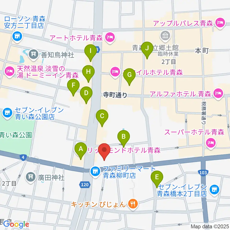 カワイ青森ショップ周辺のカフェ一覧地図