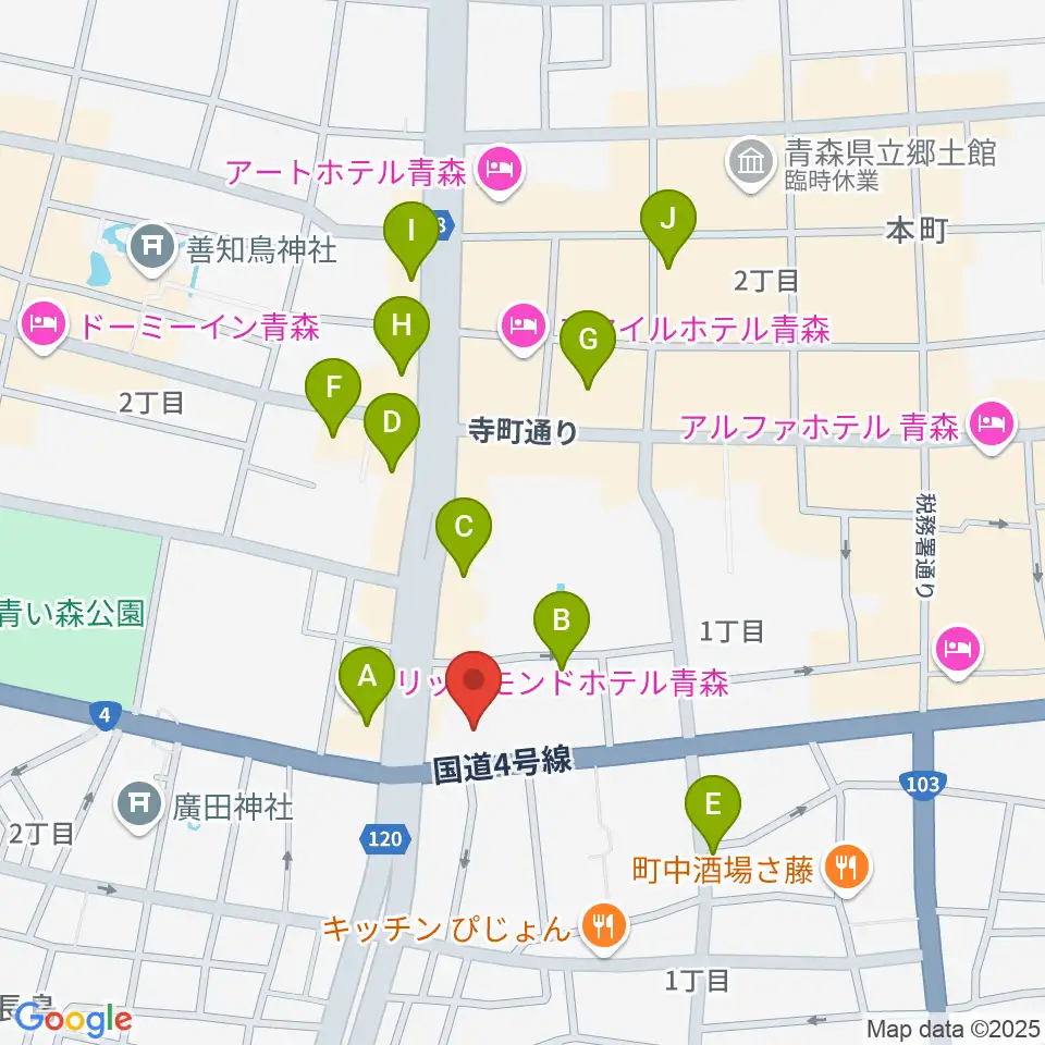 カワイ青森ショップ周辺のカフェ一覧地図