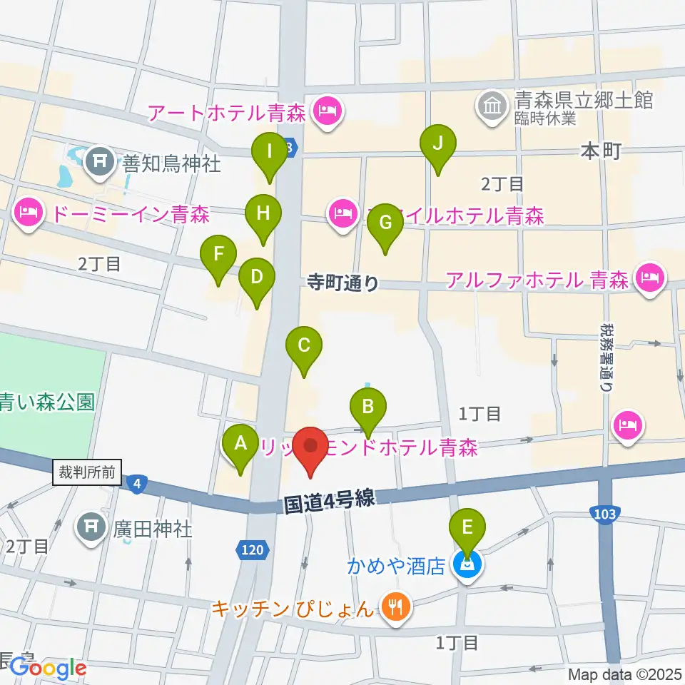 カワイ青森ショップ周辺のカフェ一覧地図