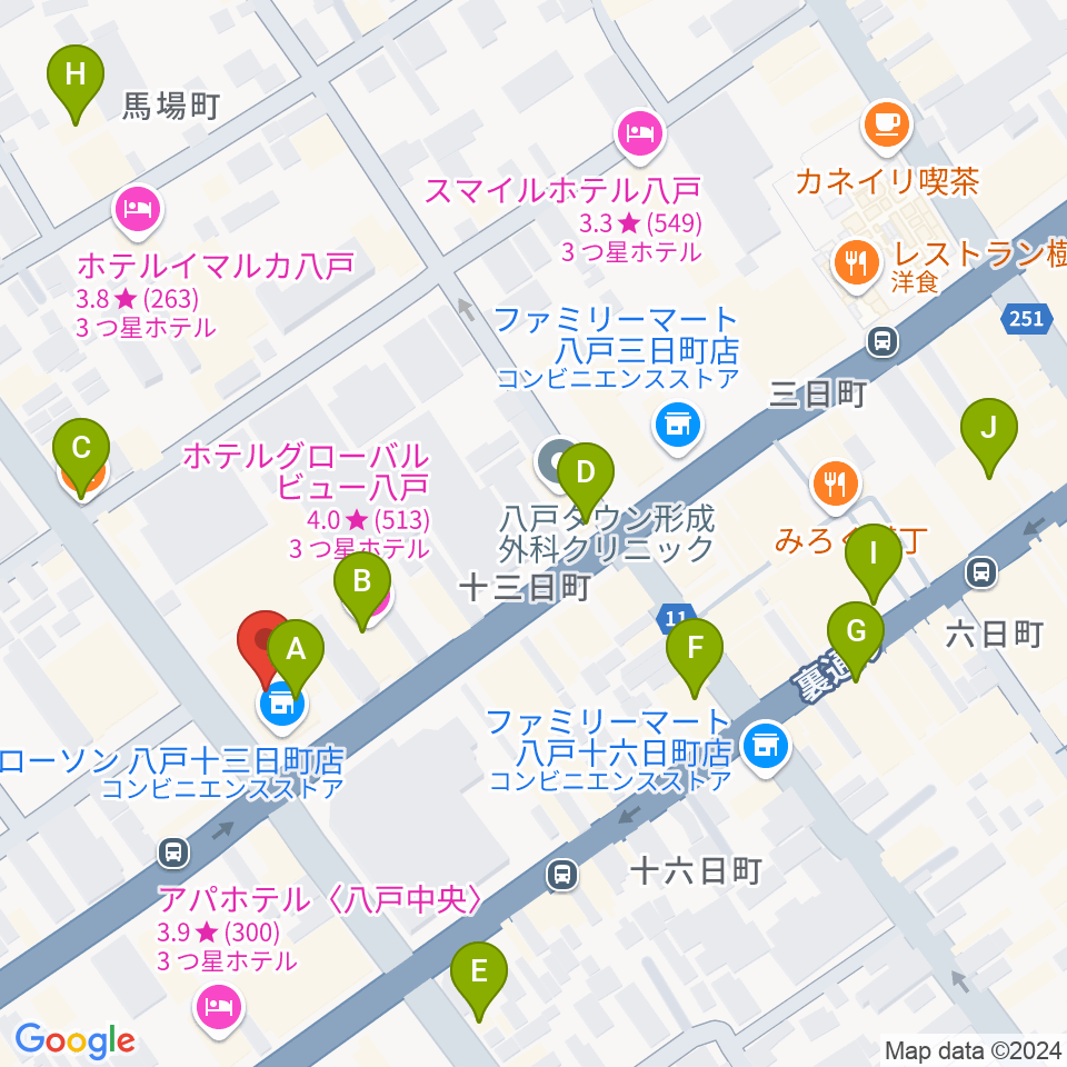 カワイ八戸ショップ周辺のカフェ一覧地図