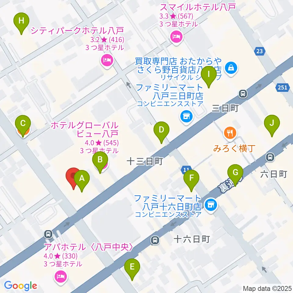 カワイ八戸ショップ周辺のカフェ一覧地図