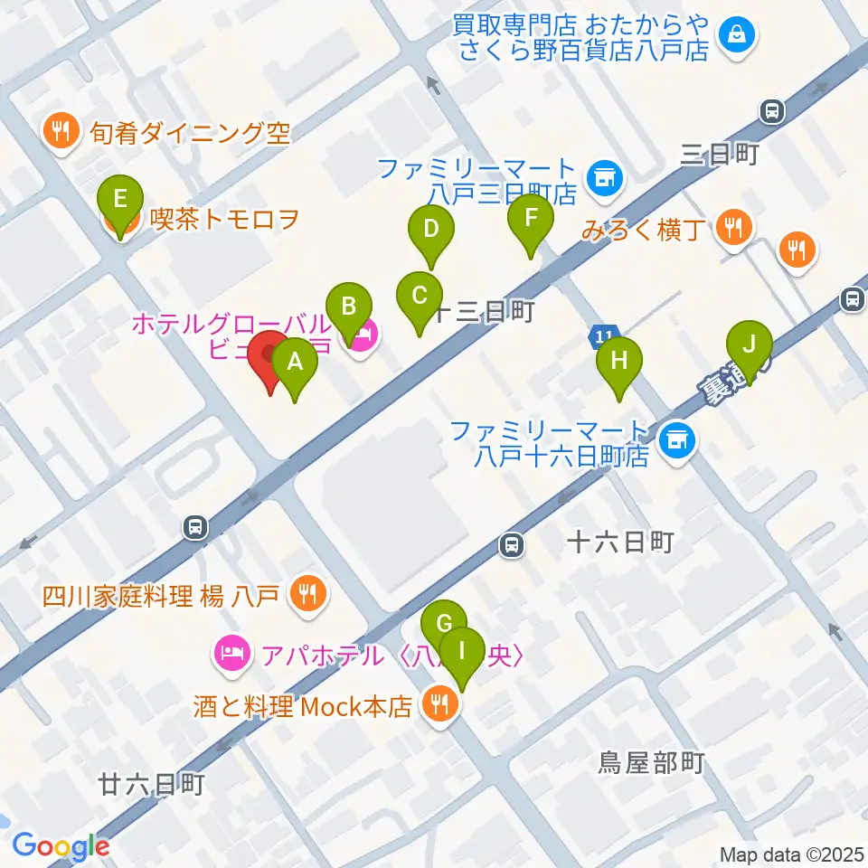 カワイ八戸ショップ周辺のカフェ一覧地図