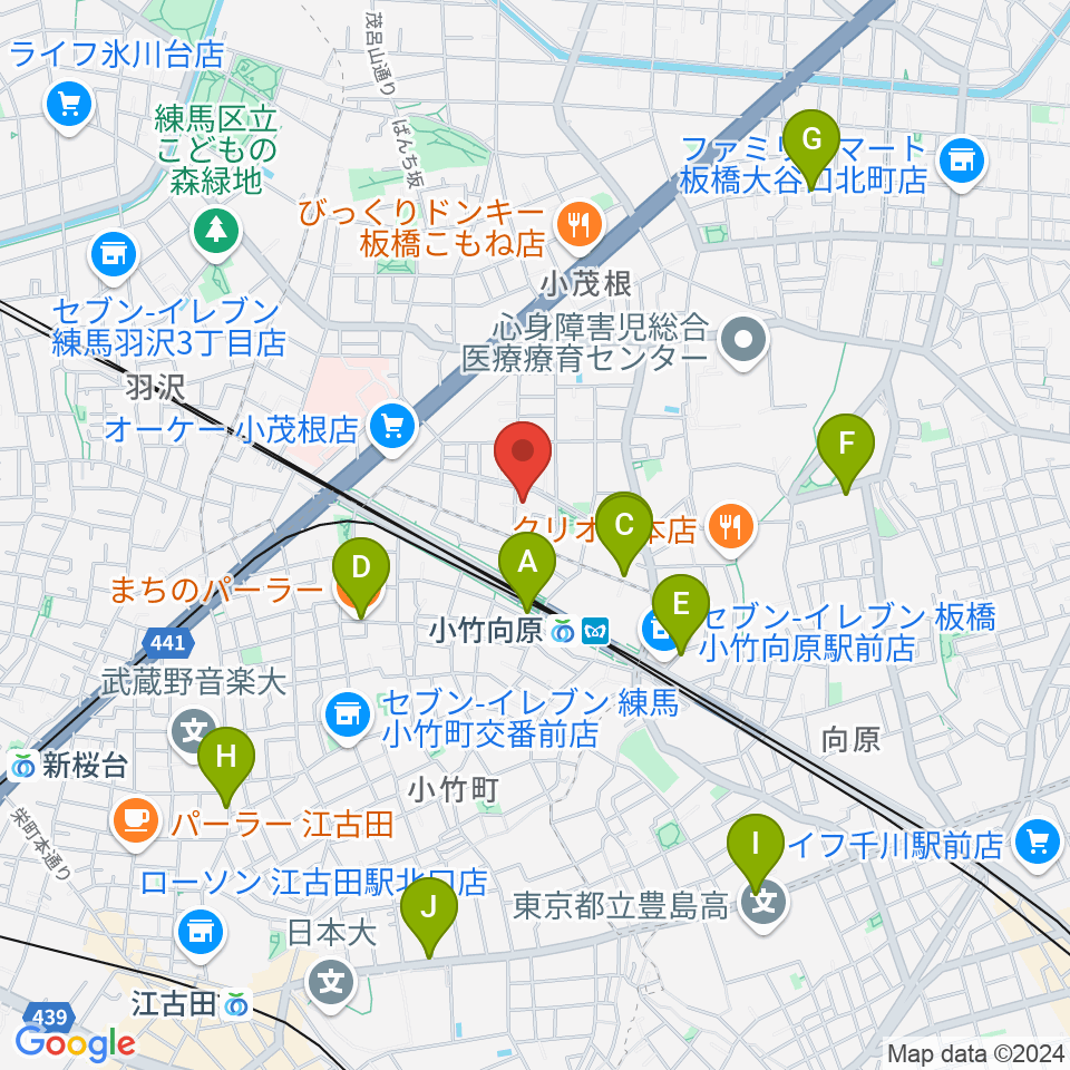 音楽教室ソラーレ小竹向原教室周辺のカフェ一覧地図