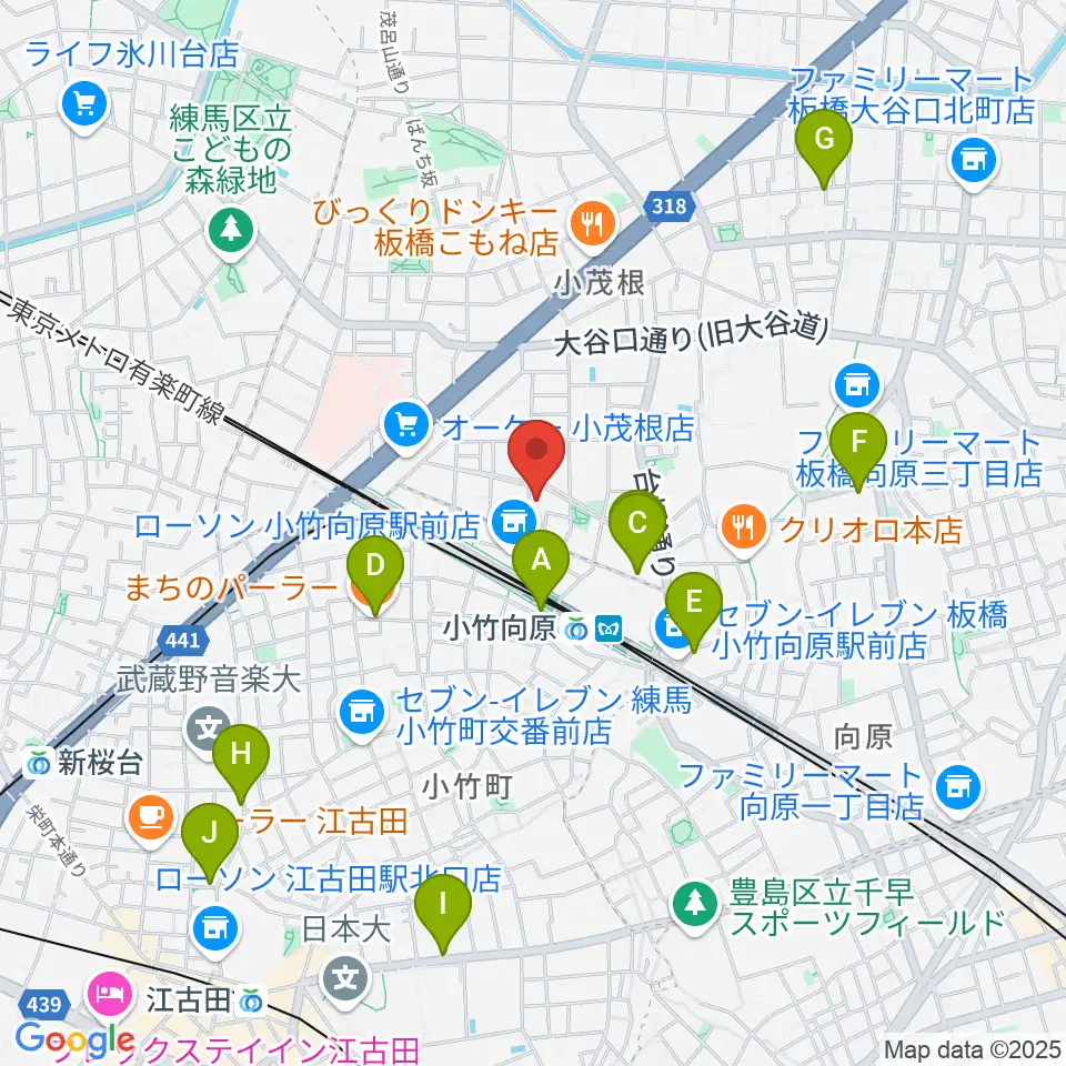 音楽教室ソラーレ小竹向原教室周辺のカフェ一覧地図