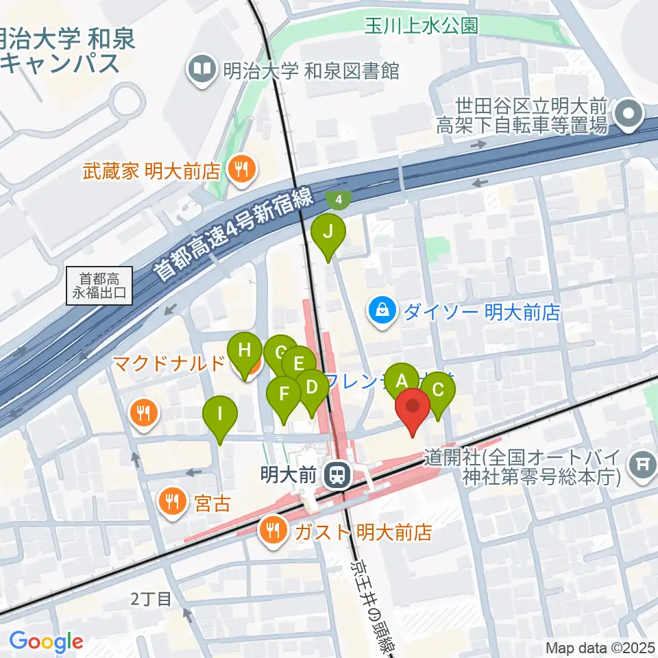 ガードアイランドスタジオ明大前店周辺のカフェ一覧地図