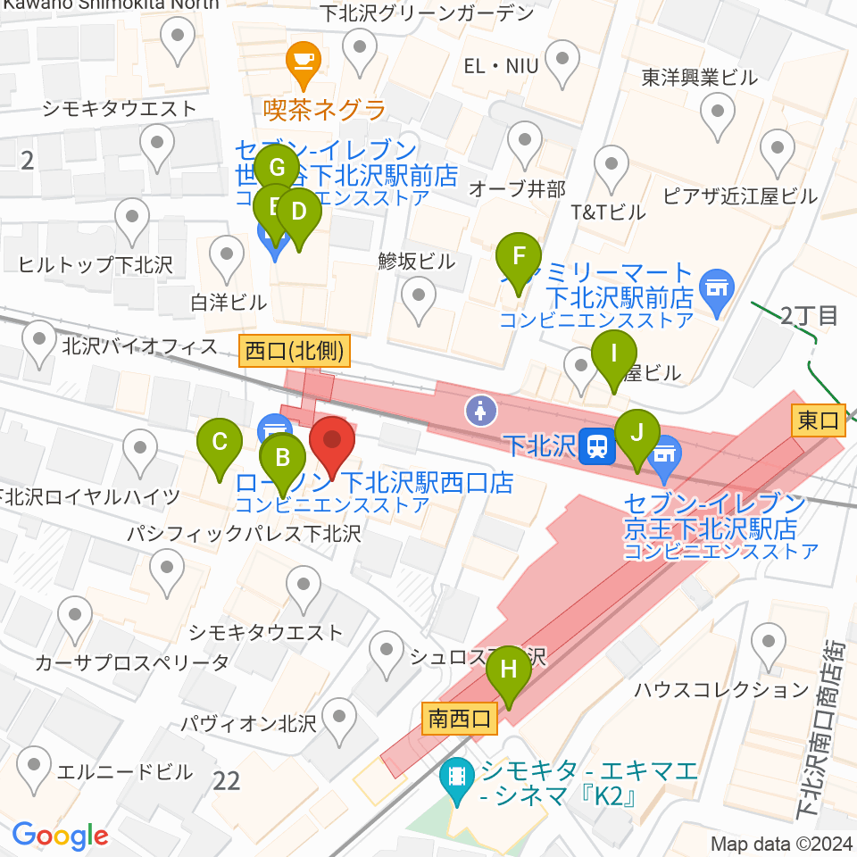 ガードアイランドスタジオ下北沢WEST周辺のカフェ一覧地図