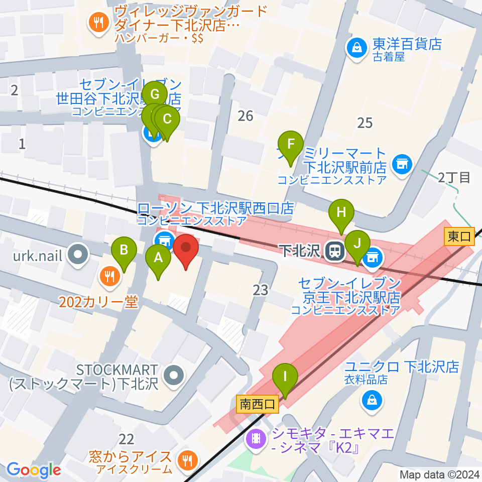 ガードアイランドスタジオ下北沢WEST周辺のカフェ一覧地図