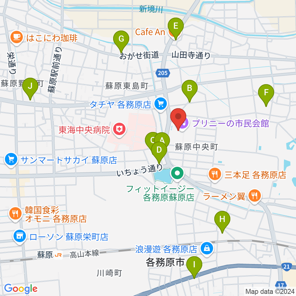 プリニーの市民会館周辺のカフェ一覧地図