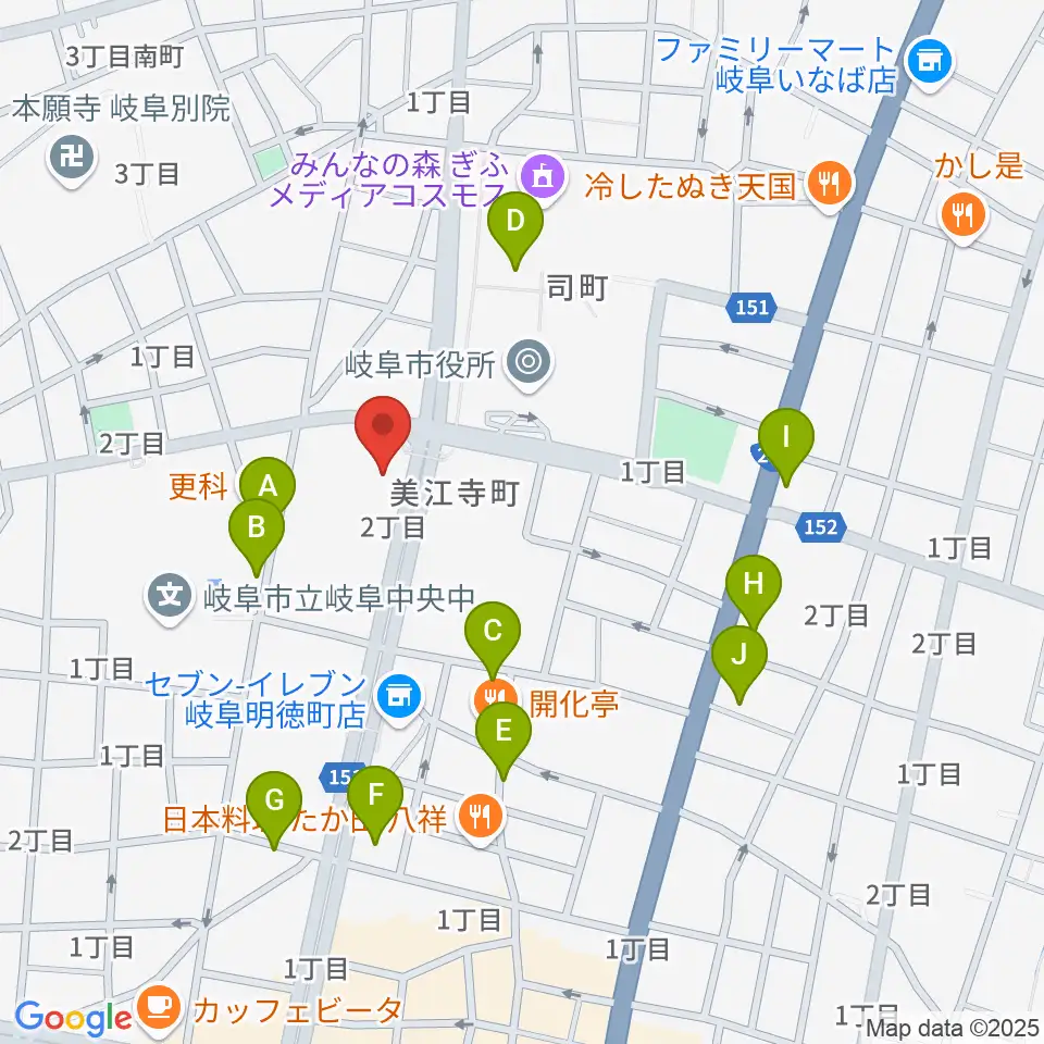 ぎふしんフォーラム周辺のカフェ一覧地図