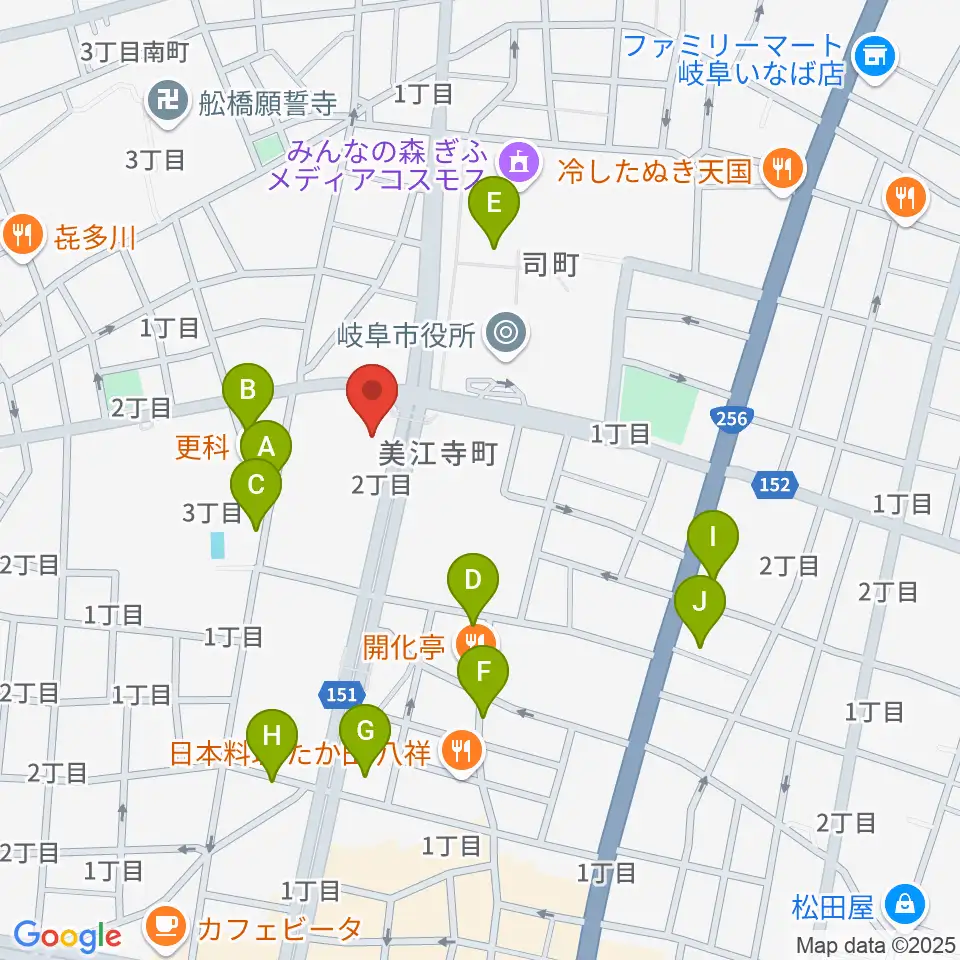 ぎふしんフォーラム周辺のカフェ一覧地図