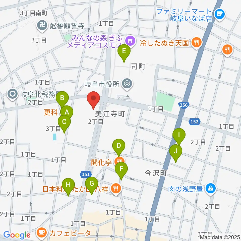 ぎふしんフォーラム周辺のカフェ一覧地図