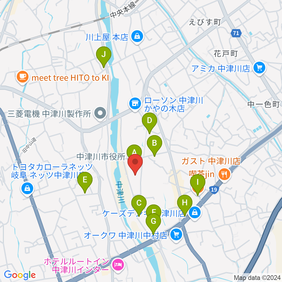 中津川文化会館周辺のカフェ一覧地図