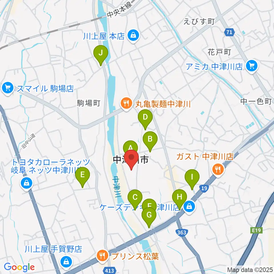中津川文化会館周辺のカフェ一覧地図