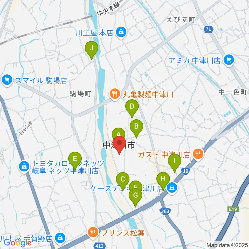 中津川文化会館周辺のカフェ一覧地図