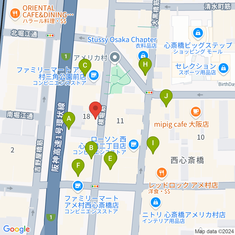 心斎橋キングコブラ周辺のカフェ一覧地図