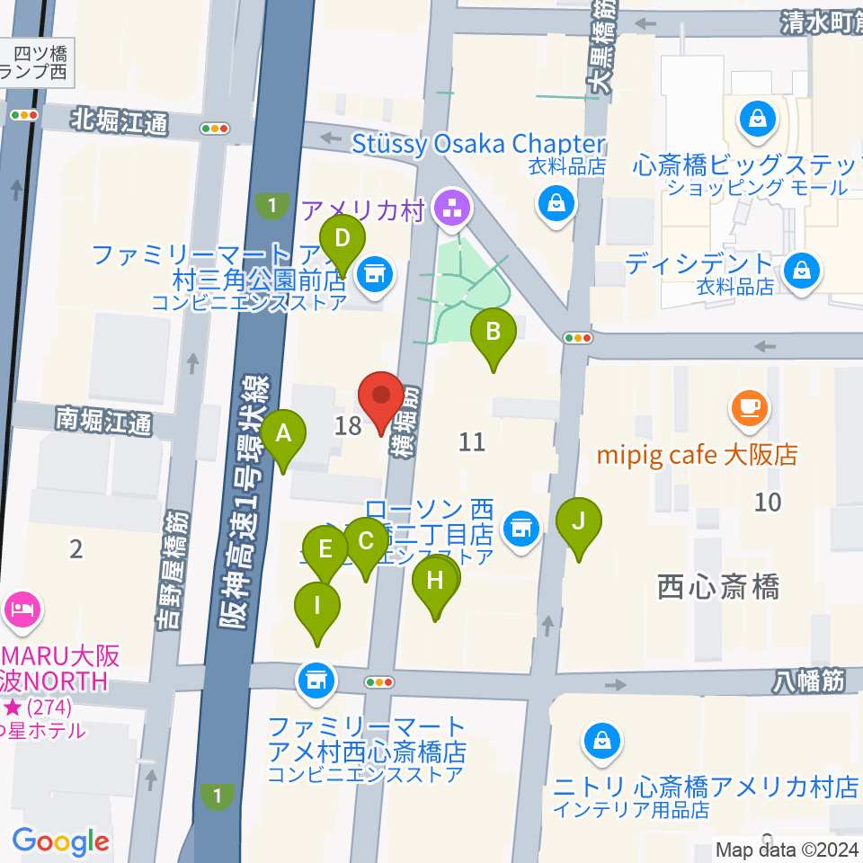 心斎橋キングコブラ周辺のカフェ一覧地図