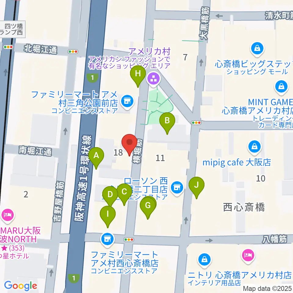 心斎橋キングコブラ周辺のカフェ一覧地図