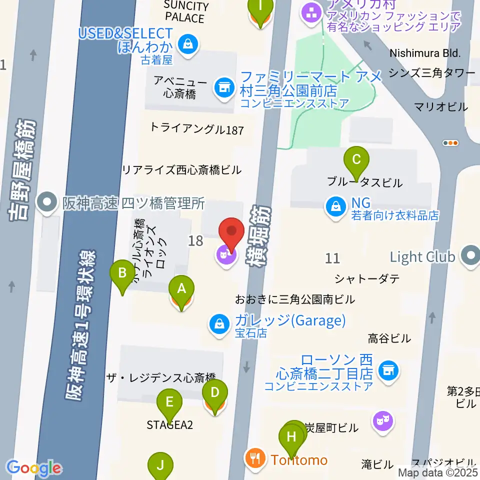 心斎橋キングコブラ周辺のカフェ一覧地図