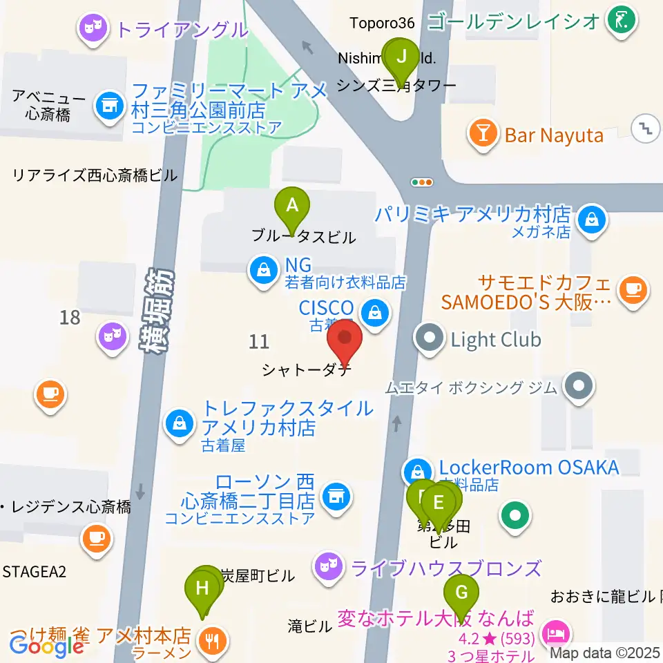 心斎橋キングコブラ周辺のカフェ一覧地図