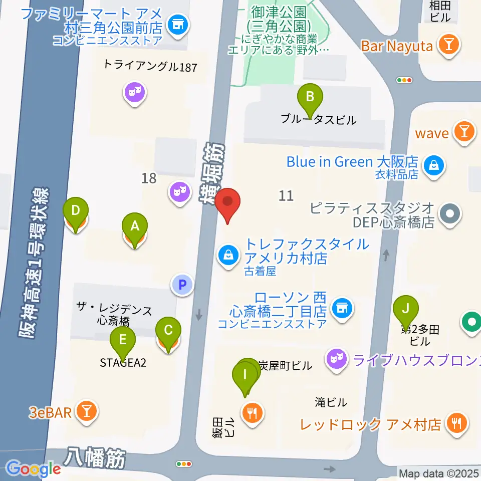 心斎橋キングコブラ周辺のカフェ一覧地図