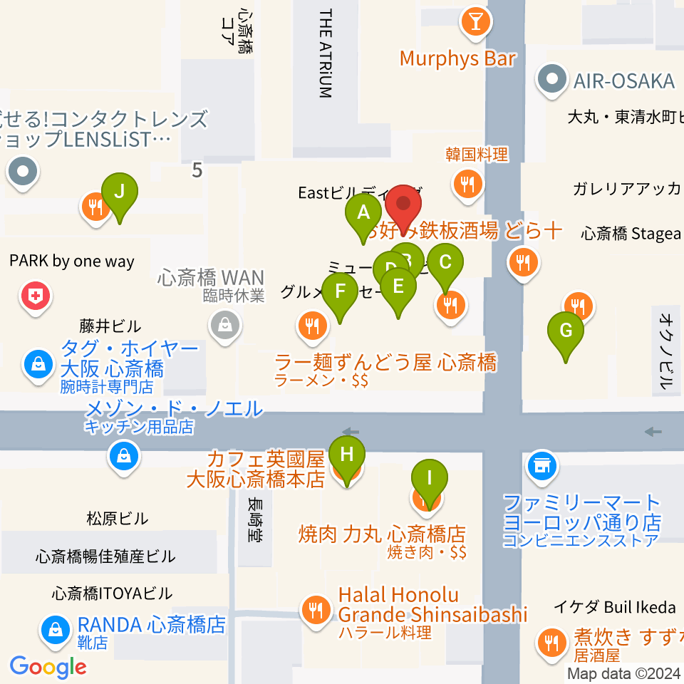 大阪MUSE周辺のカフェ一覧地図