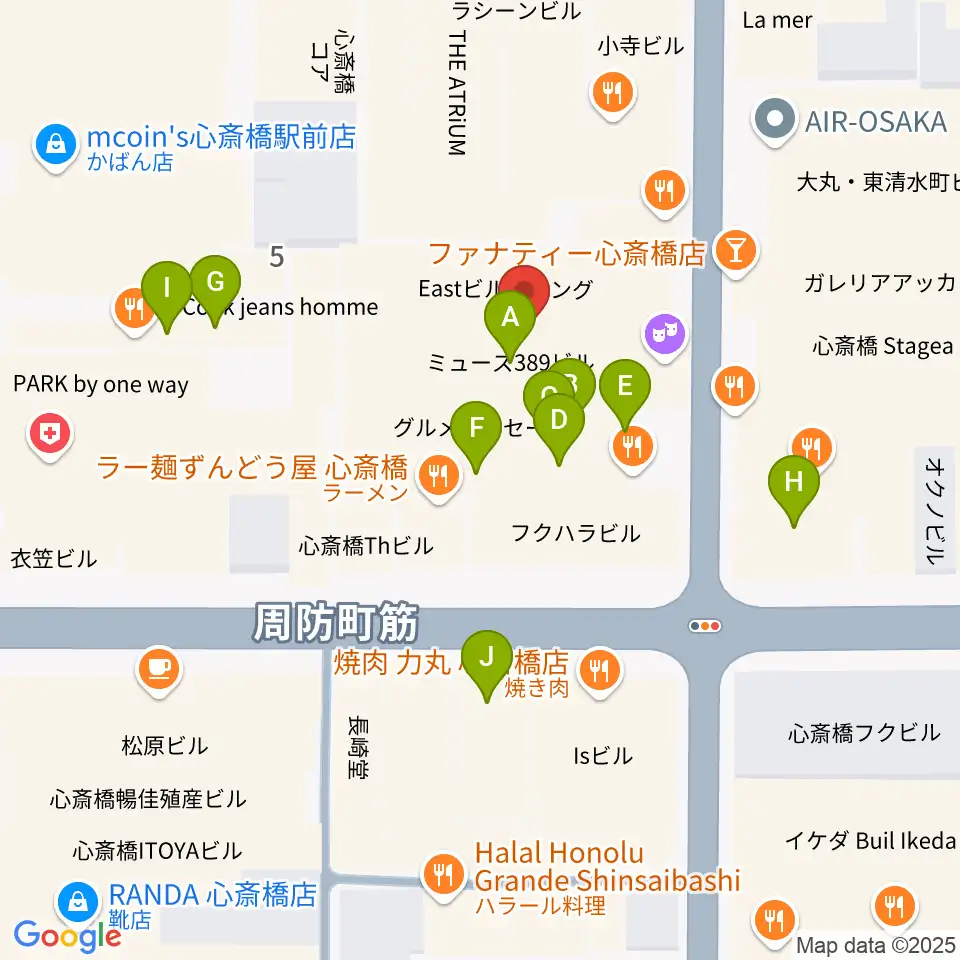 OSAKA MUSE周辺のカフェ一覧地図