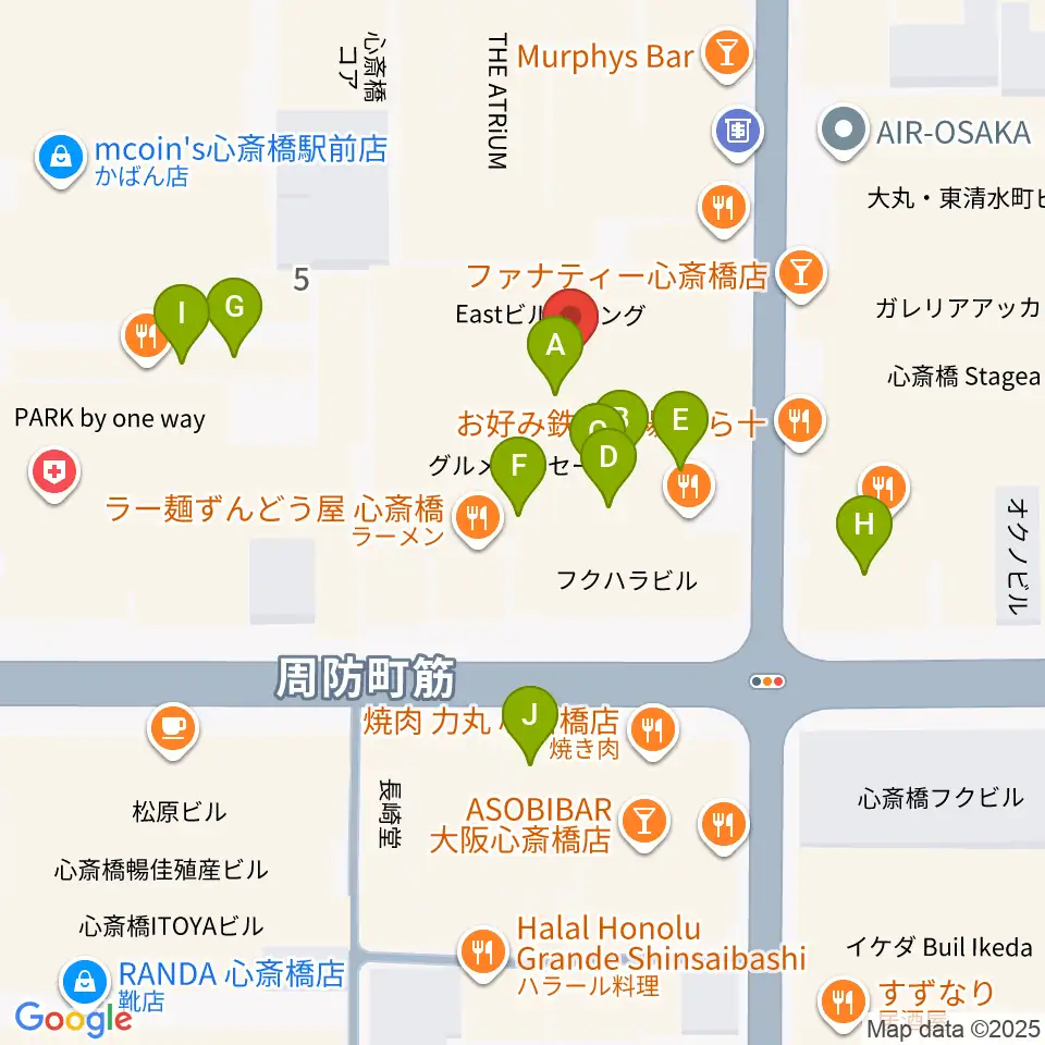 OSAKA MUSE周辺のカフェ一覧地図